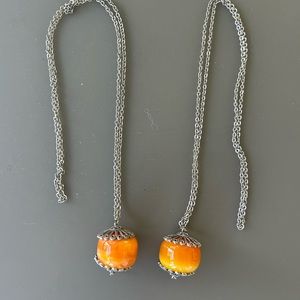 Vintage Moroccan Copal Necklaces on Silver Chains 18" Lot of 2 Tassels 1970s